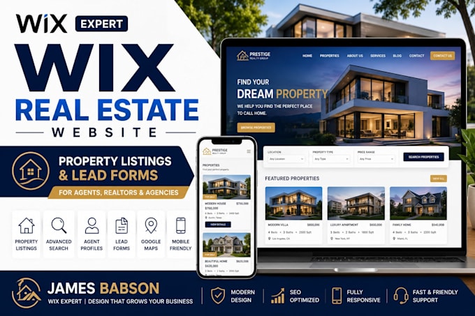 design wix real estate website with property listings and lead forms