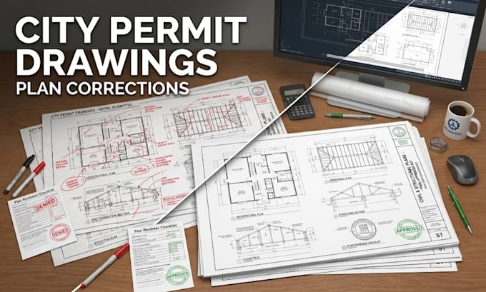 prepare civil and structural city permit drawings and plan corrections