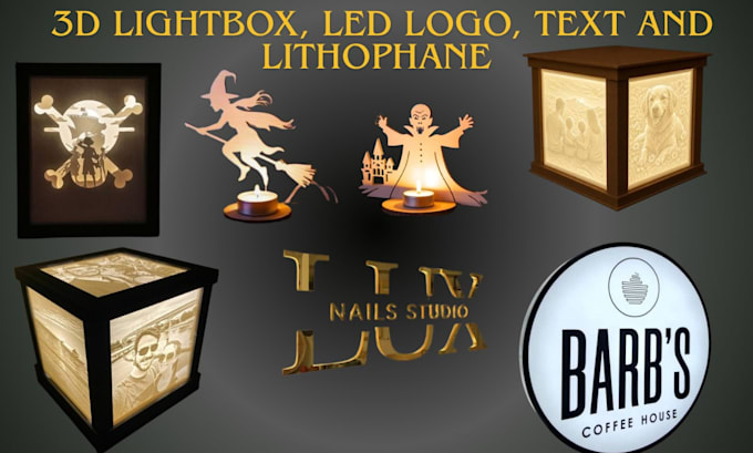 create custom 3d printable lightbox, led logo, text and lithophane stl 3mf