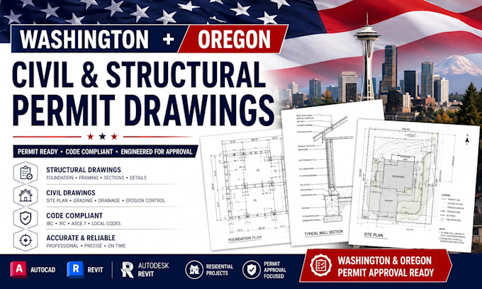 prepare washington and oregon civil structural permit drawings