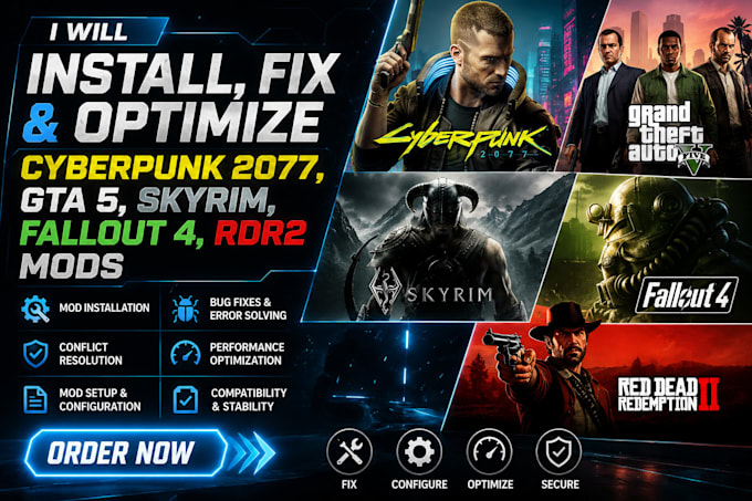 install fix and optimize cyberpunk 2077 gta 5 skyrim fallout 4 rdr2 mods