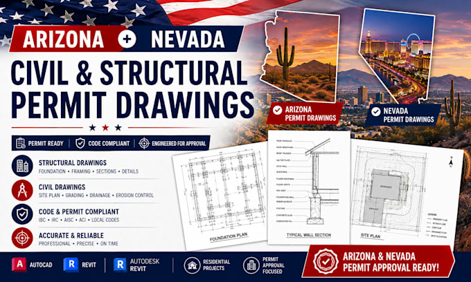 prepare arizona and nevada civil structural permit drawings