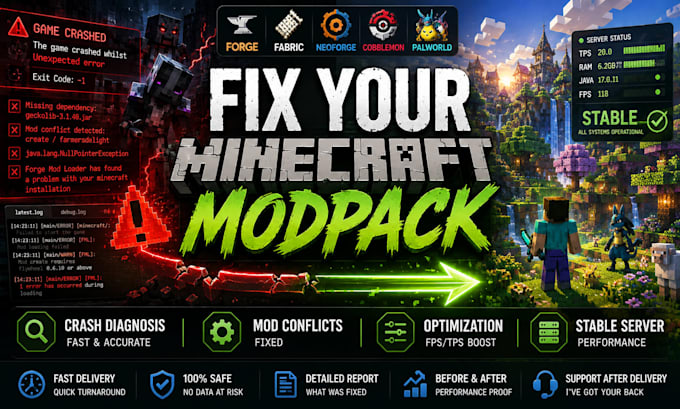 fix minecraft modpack crash and lag, setup cobblemon palworld neoforge server