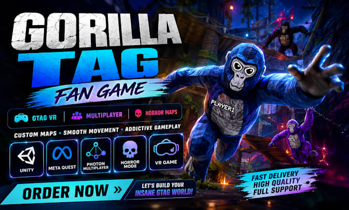 make gorilla tag fan game gtag vr unity meta quest photon multiplayer horror map