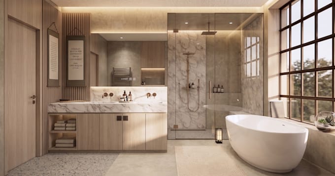 bathroom interior design with autodesk revit, 3d rendering, and enscape