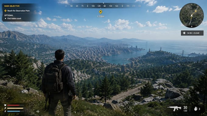 develop an immersive open world game with missions, combat, and exploration