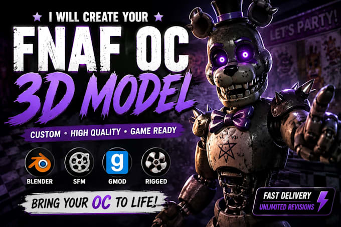 create a custom fnaf oc 3d model for sfm, gmod or blender