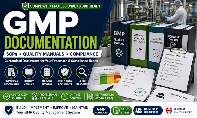 create gmp documentation, sops, quality manuals and compliance documents