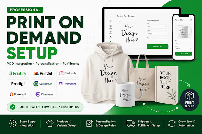 do pod printful printify printcart bookvault prodigi customily customcat chamevo