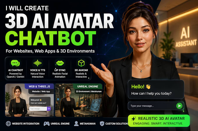 create 3d ai avatar chatbot for web, apps and unreal metahuman