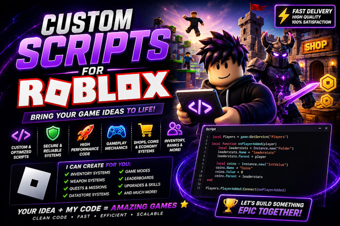 codificaré scripts personalizados para tu juego de roblox