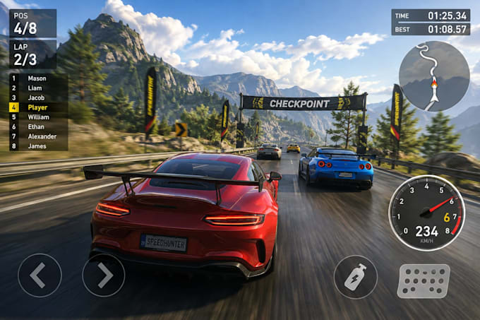 create a professional custom car racing game for PC and mobile