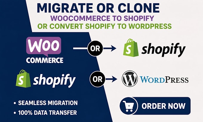 migrate or clone woocommerce to shopify or convert shopify to wordpress website
