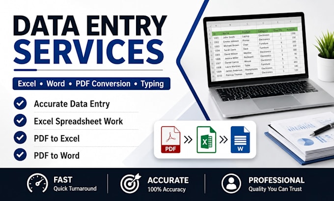 data entry, excel, typing and PDF conversion
