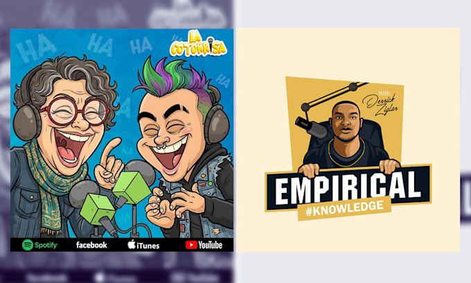design illustrated cartoon podcast cover art for spotify