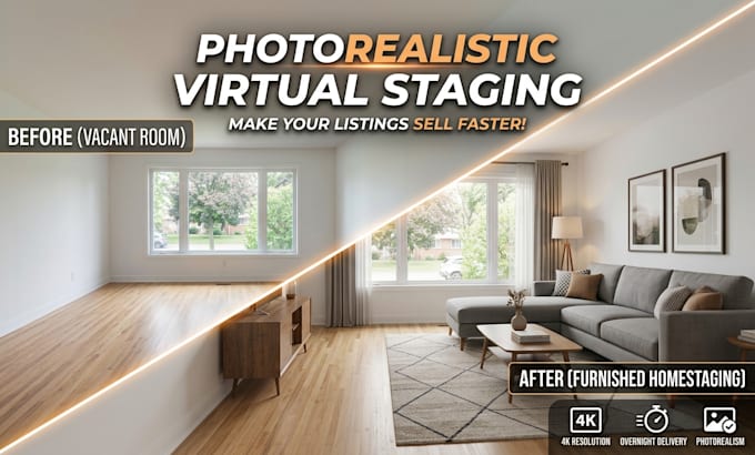 create photorealistic property virtual staging for real estate listing that sell