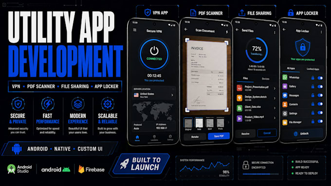 develop VPN, utility, scanner and file sharing mobile apps