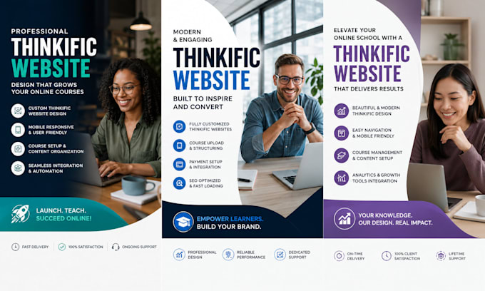 design a high focused thinkific website, course funnel and membership platform