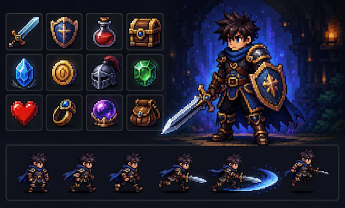 create pixel art icons, 8bit sprites and 2d pixel animation