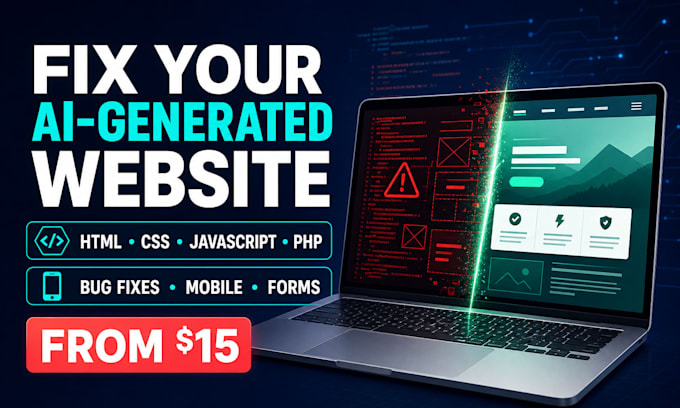 fix and finish your ai generated HTML CSS javascript or PHP website