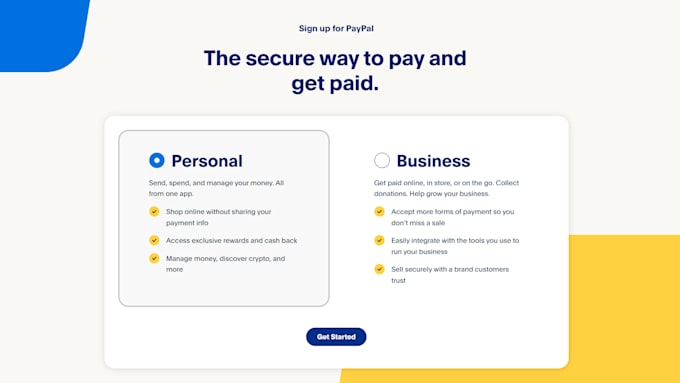 assist with paypal business or personal account creation