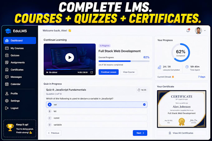 develop an lms with online courses and quizzes