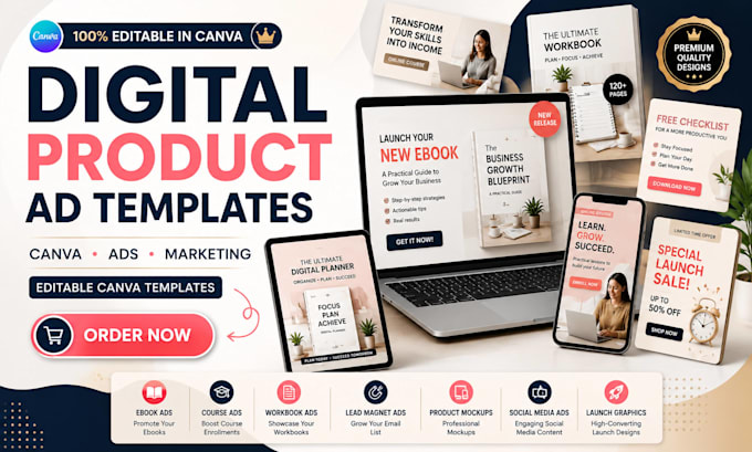 design digital product ad canva templates for ebooks courses and products