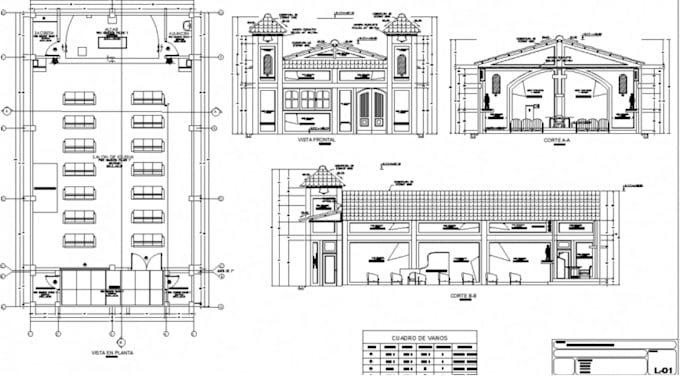 design church building floor plans, elevations, 3d render with interior exterior