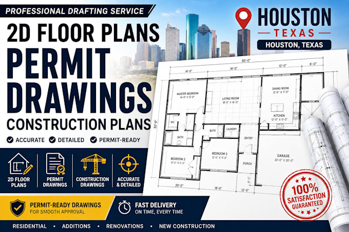 draft 2d floor plans and permit drawings for houston texas