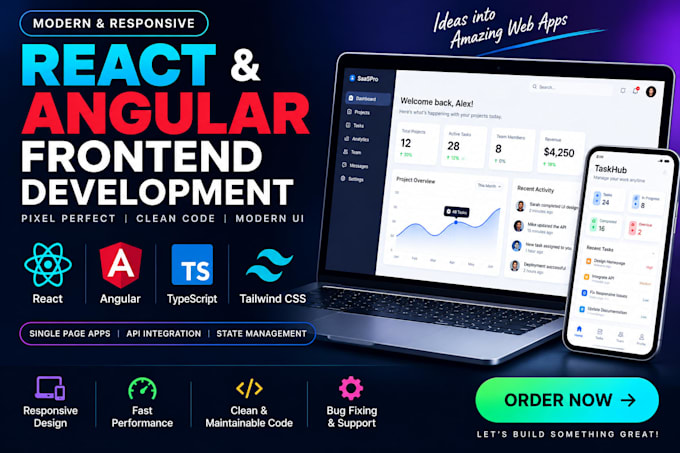 develop modern react angular frontend web applications