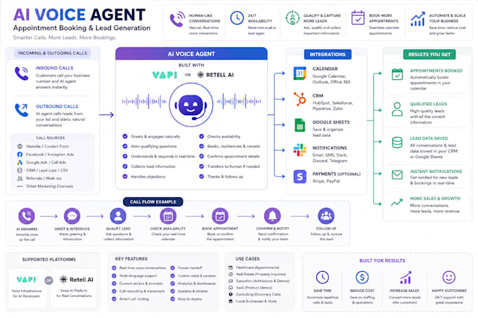 make an ai voice agent for appointment and lead gen using vapi,retell booking