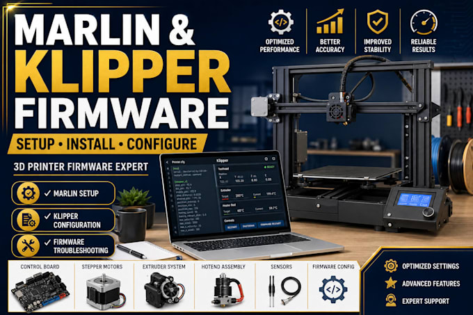 setup, install and build marlin or klipper firmware for your 3d printer