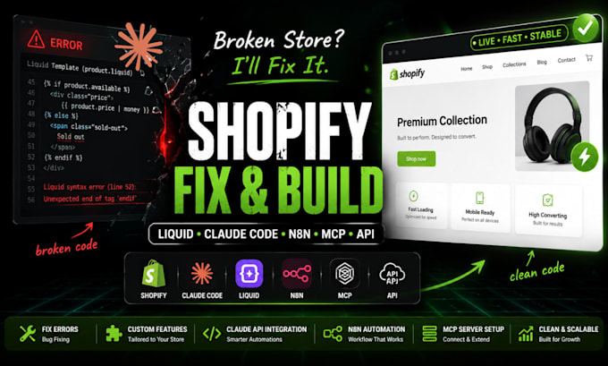 do shopify liquid fix claude code vibe coding website claude api n8n shopify mcp