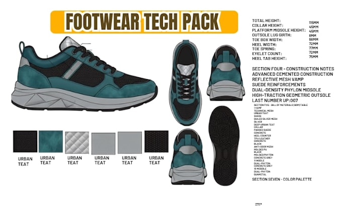 create a footwear and boot tech pack for manufacturing