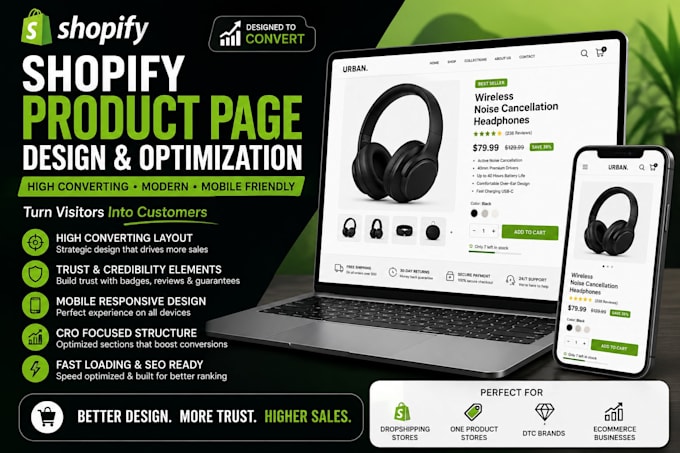 do shopify product page design, landing page deign