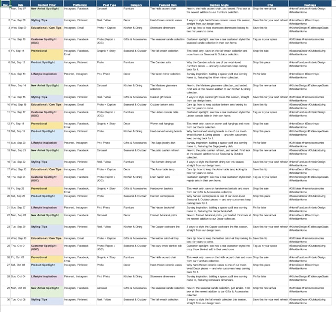 create your customized 30 day content calendar