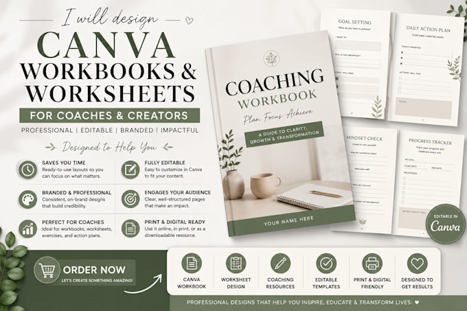 design professional canva workbooks and worksheets for coaches