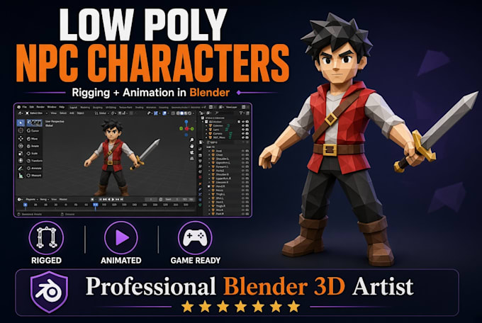 create low poly game npc characters with rigging and animation in blender