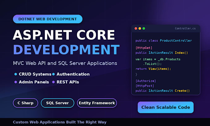 build asp net core mvc web app with c sharp and sql server