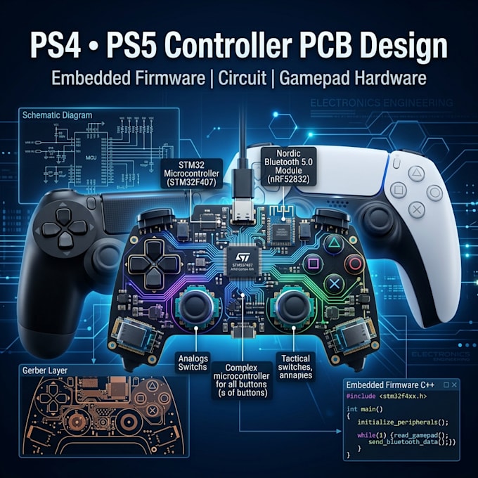 design ps4 ps5 controller pcb gamepad embedded firmware and circuit