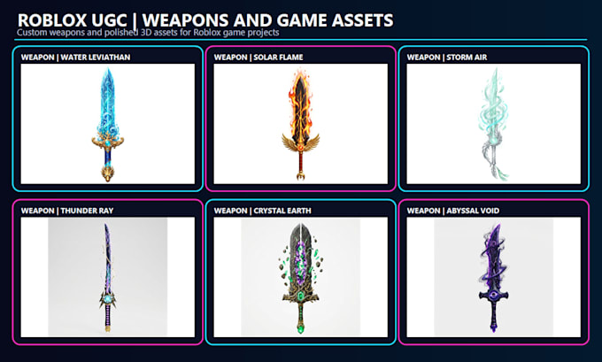 create custom roblox weapons and game ready 3d assets