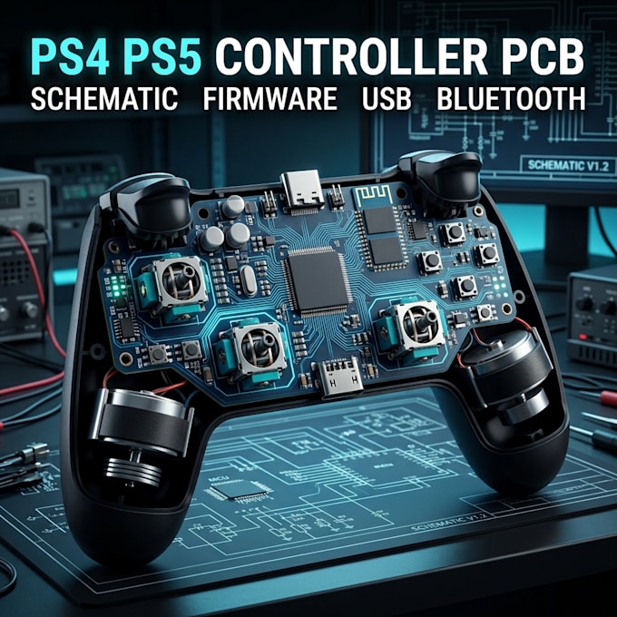 design ps4 ps5 game controller pcb, schematic and embedded firmware