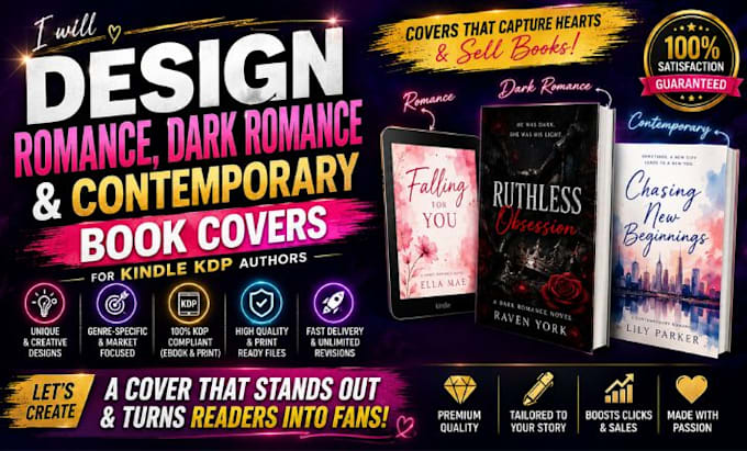 design romance, dark romance and contemporary book covers