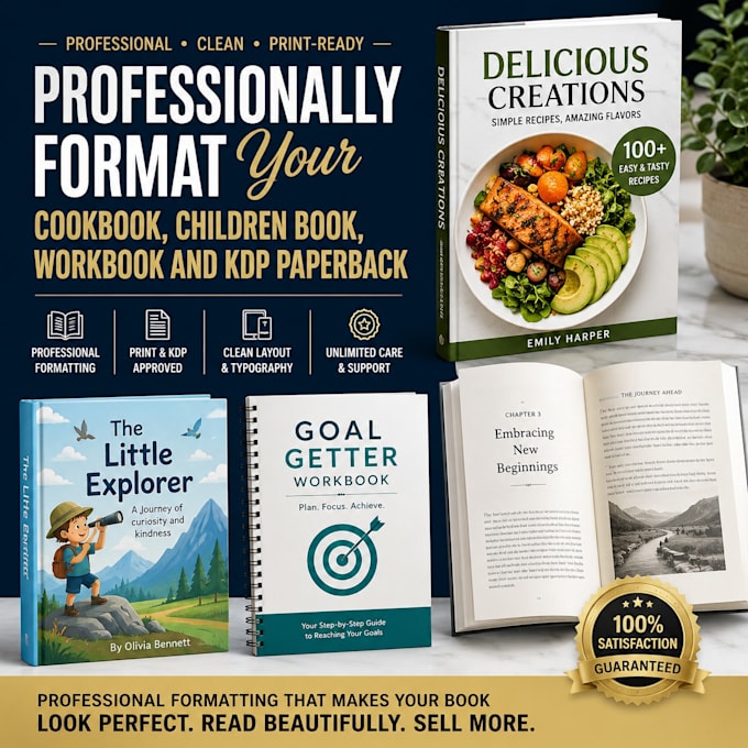 professionally format your cookbook, children book, workbook and KDP paperback,