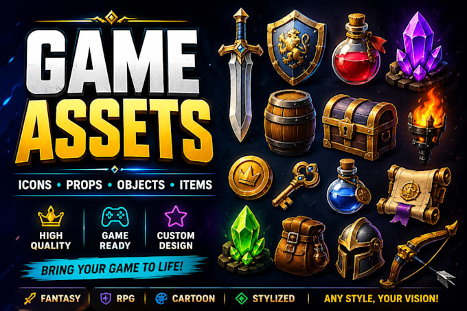 create high quality game assets, objects, icons, props
