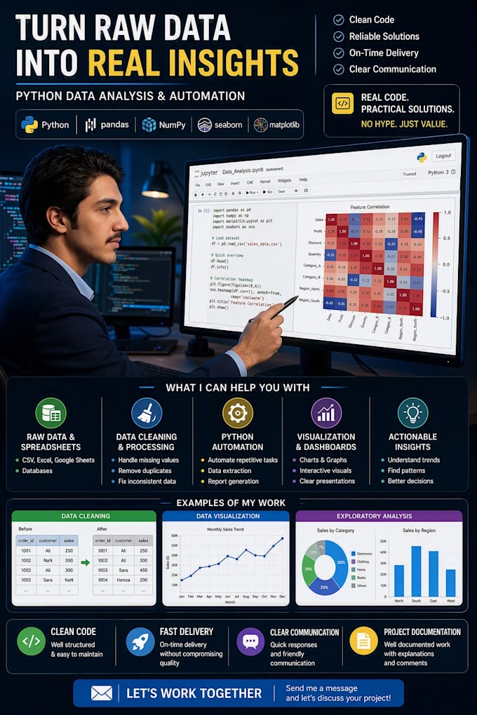 do python data analysis, machine learning, and data visualization