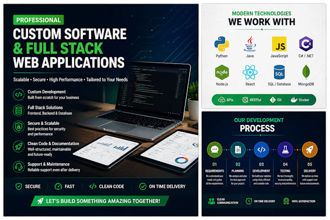 develop professional custom software and full stack web applications