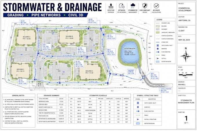 do stormwater drainage grading and pipe network plan