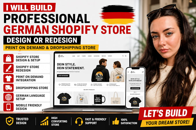design or redesign german shopify store, german dropshipping website