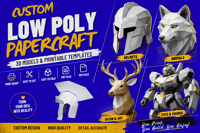 create custom low poly papercraft models and printable templates